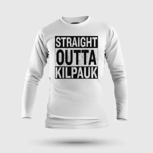 Straight outta kilpauk men/unisex long sleeve t-shirt in white color