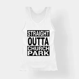 Straight outta church park women's tank top in white color