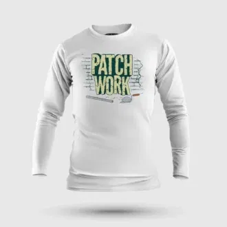 Patch work men/unisex long sleeve t-shirt in white color