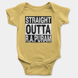 Straight outta r. A puram onesie/romper in yellow color