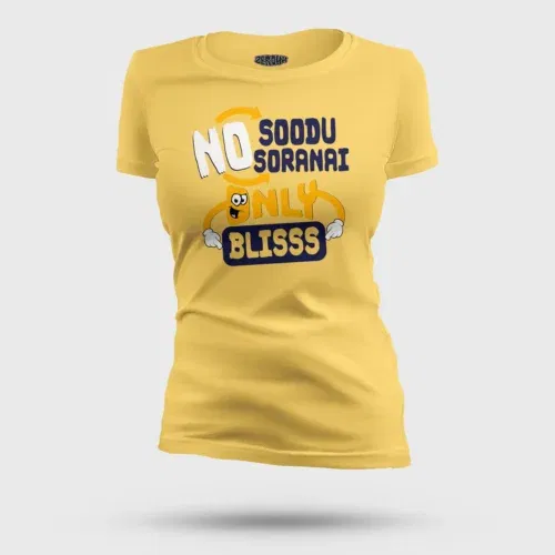 No soodu no soranai only blissssssss women's t-shirt in yellow color