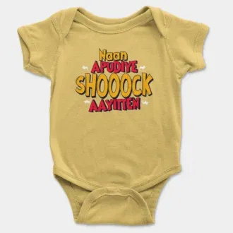 Naan apudiye shoooock aayitten onesie/romper in yellow color